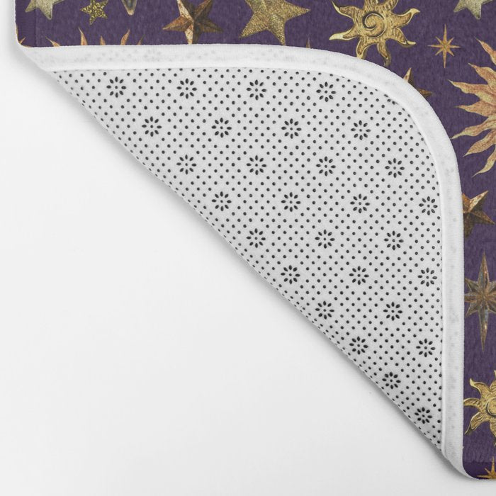 Vintage Star Collage Print in Purple Bath Mat Gallery Image 2