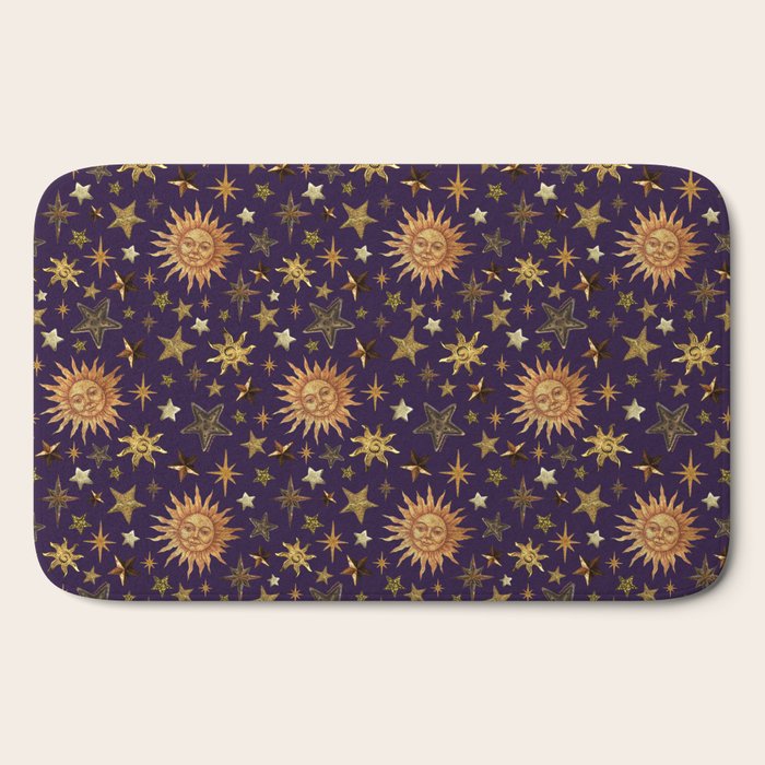 Vintage Star Collage Print in Purple Bath Mat Gallery Image 2