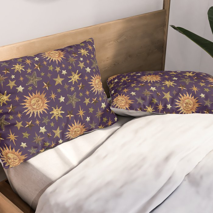 Vintage Star Collage Print in Purple Pillow Sham Gallery Image 2