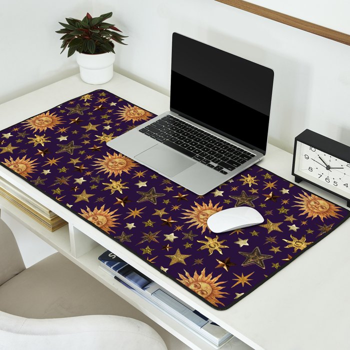 Vintage Star Collage Print in Purple Desk Mat Gallery Image 2