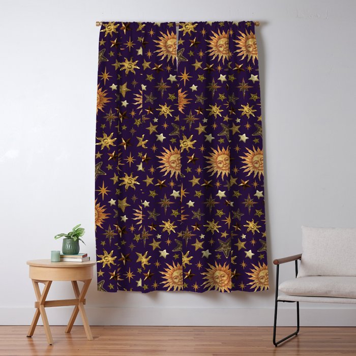 Vintage Star Collage Print in Purple Window Curtain Gallery Image 1