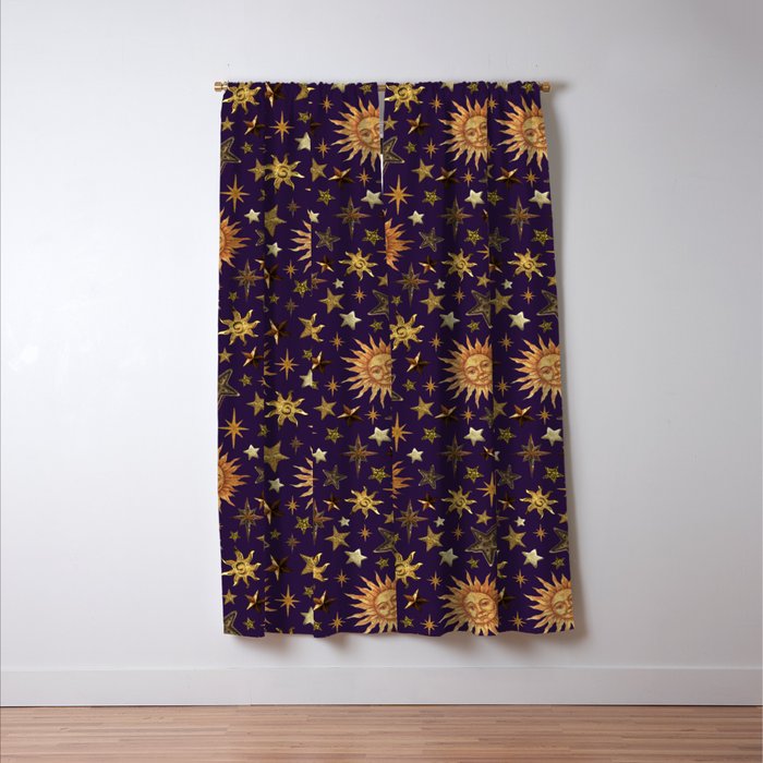 Vintage Star Collage Print in Purple Window Curtain Gallery Image 3