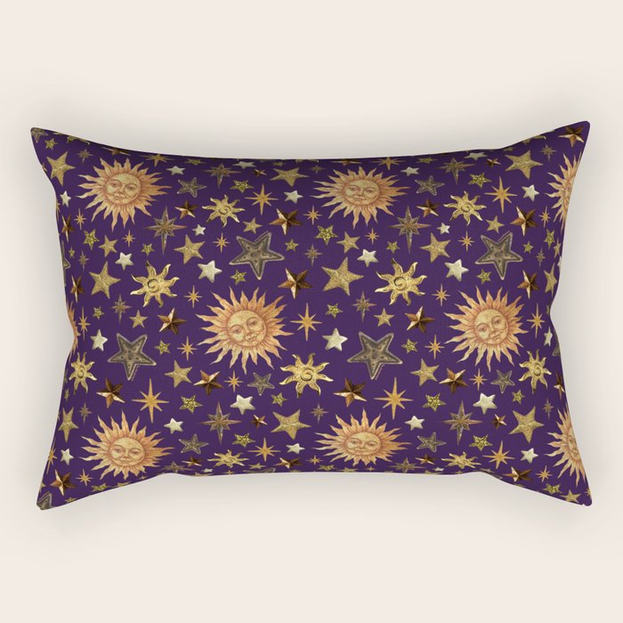 Vintage Star Collage Print in Purple Rectangular Pillow Gallery Image 2