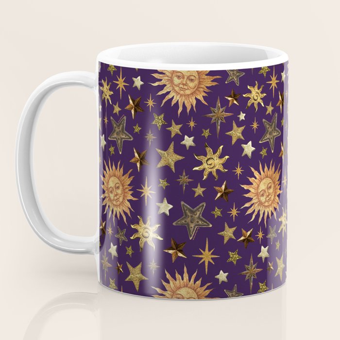 Vintage Star Collage Print in Purple Coffee Mug Gallery Image 3