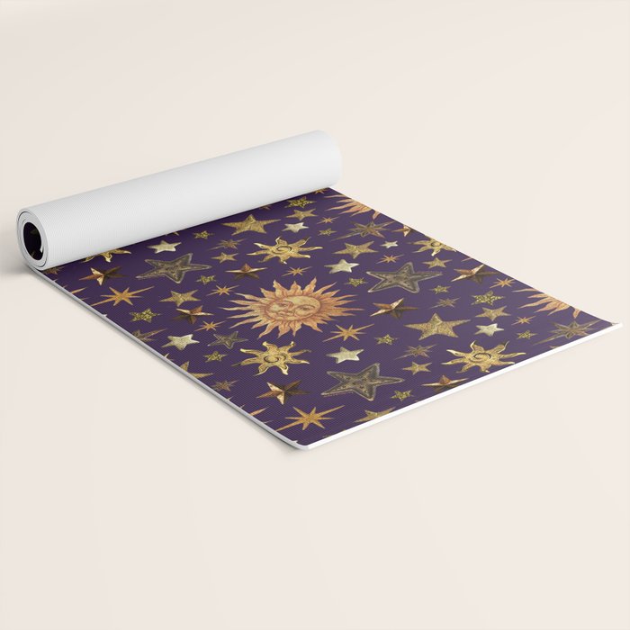 Vintage Star Collage Print in Purple Yoga Mat Gallery Image 2