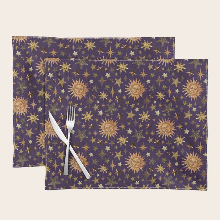 Vintage Star Collage Print in Purple Placemat Gallery Image 1
