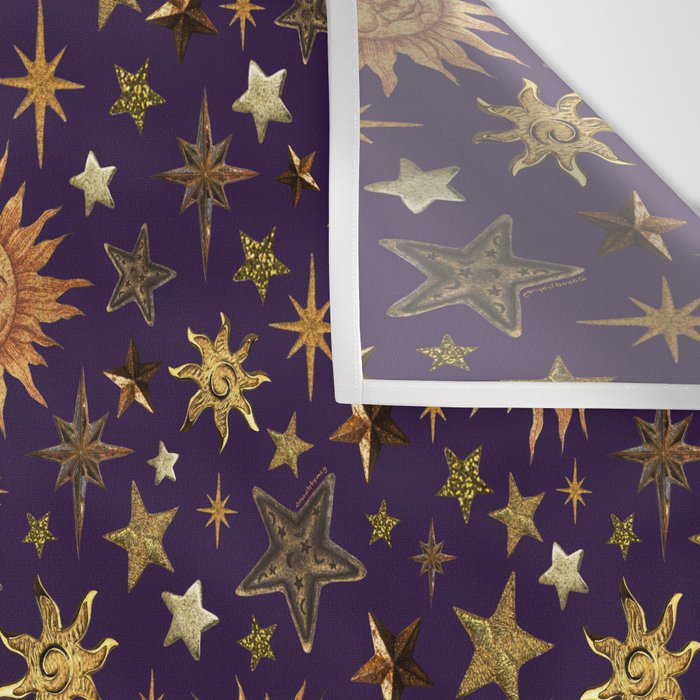 Vintage Star Collage Print in Purple Wall Tapestry Gallery Image 3