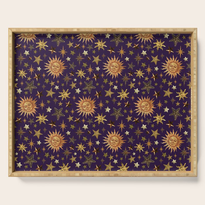 Vintage Star Collage Print in Purple Serving Tray Gallery Image 1