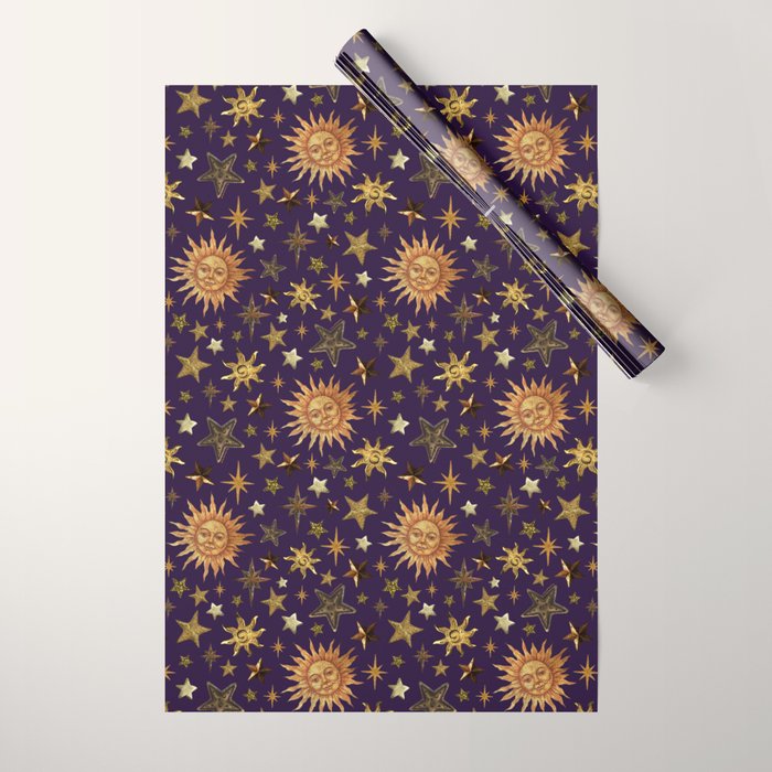 Vintage Star Collage Print in Purple Wrapping Paper Gallery Image 1