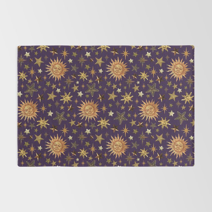 Vintage Star Collage Print in Purple Rug Gallery Image 2