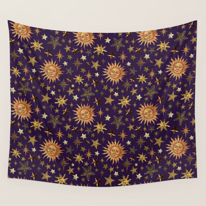 Vintage Star Collage Print in Purple Wall Tapestry Gallery Image 4