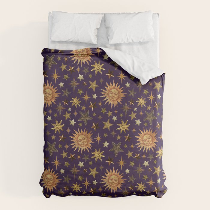 Vintage Star Collage Print in Purple Duvet Cover Gallery Image 6