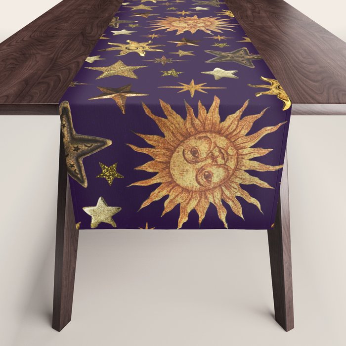 Vintage Star Collage Print in Purple Table Runner Gallery Image 1
