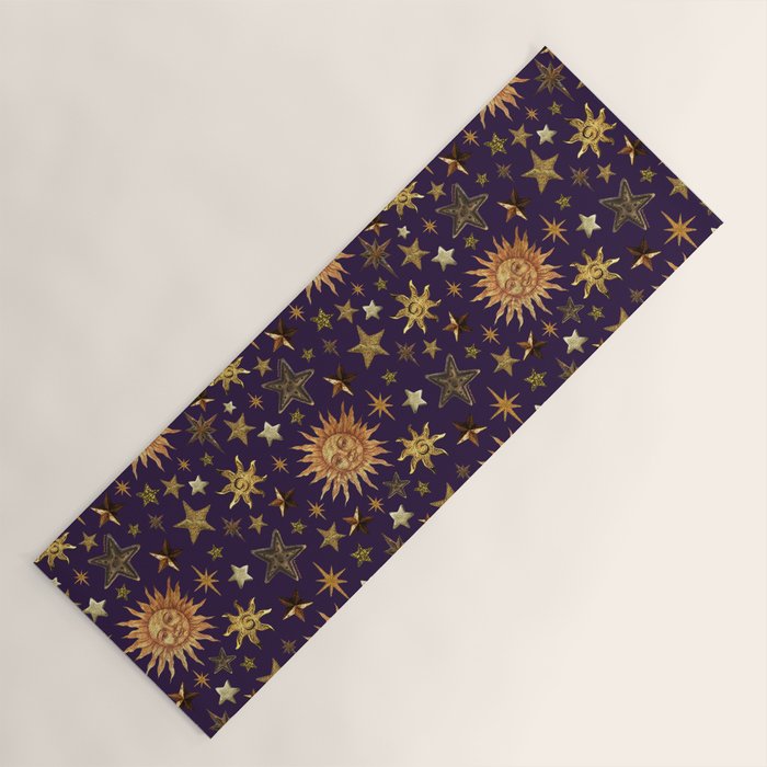 Vintage Star Collage Print in Purple Yoga Mat Gallery Image 1