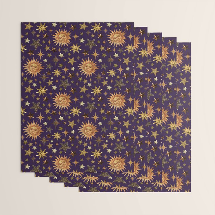 Vintage Star Collage Print in Purple Wrapping Paper Gallery Image 3