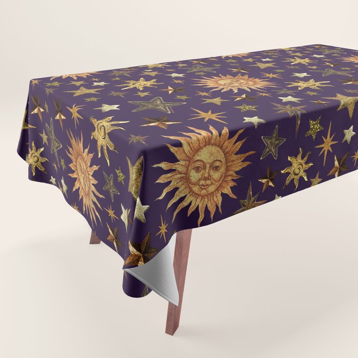 Vintage Star Collage Print in Purple Tablecloth Gallery Image 1