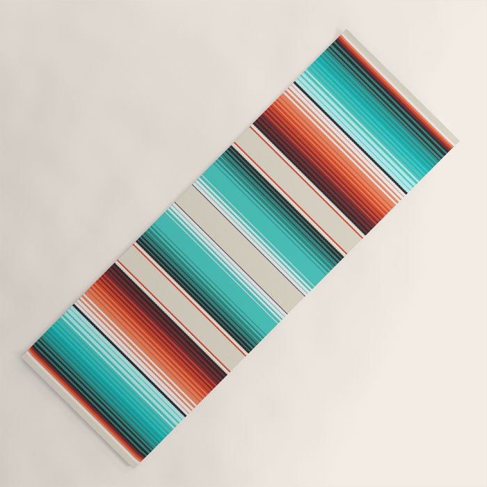Navajo White, Turquoise and Burnt Orange Southwest Serape Blanket Stripes Yoga Mat Gallery Image 1