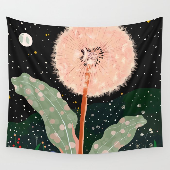 Night Dandelion Wall Tapestry Gallery Image 1