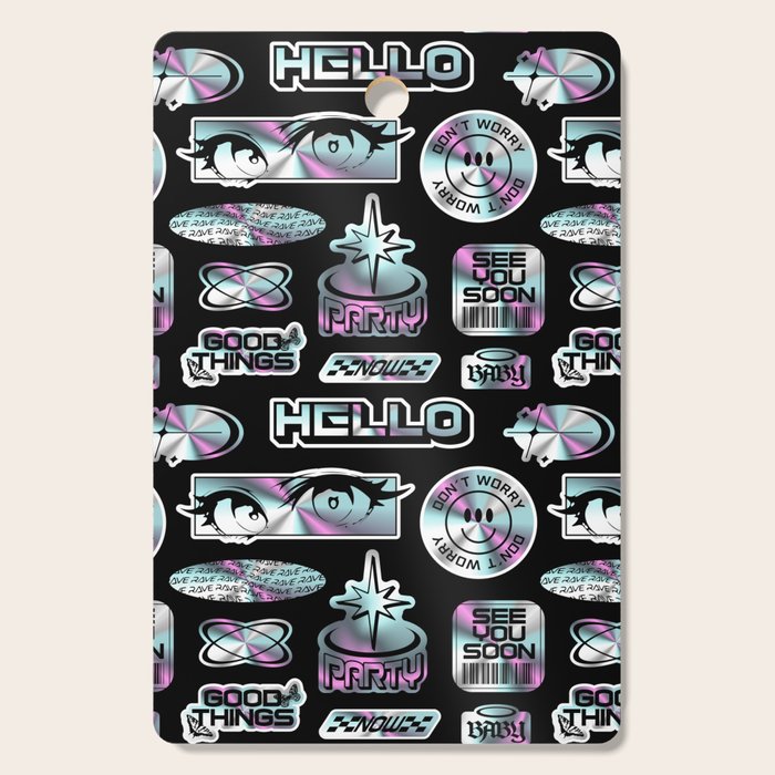 Retro holographic Y2K sticker pattern Cutting Board Gallery Image 1