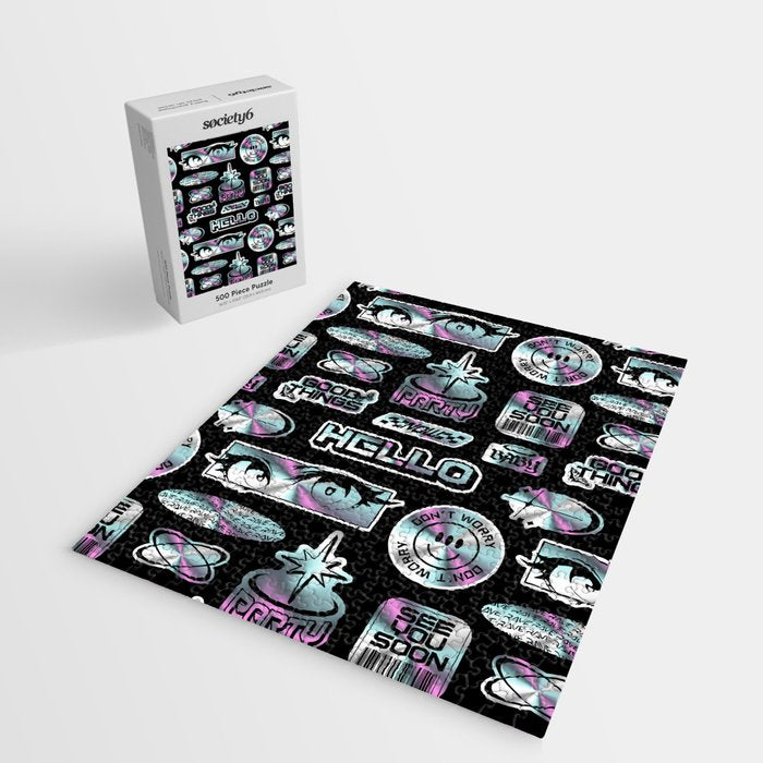 Retro holographic Y2K sticker pattern Jigsaw Puzzle Gallery Image 2