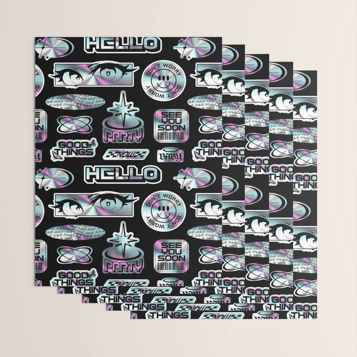 Retro holographic Y2K sticker pattern Wrapping Paper Gallery Image 3