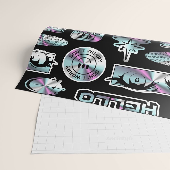 Retro holographic Y2K sticker pattern Wrapping Paper Gallery Image 2