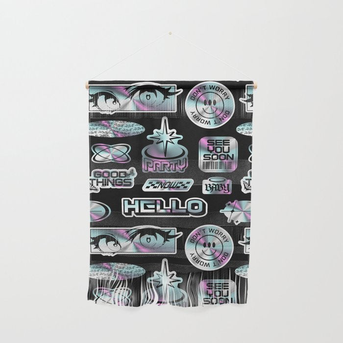 Retro holographic Y2K sticker pattern Wall Hanging Gallery Image 1