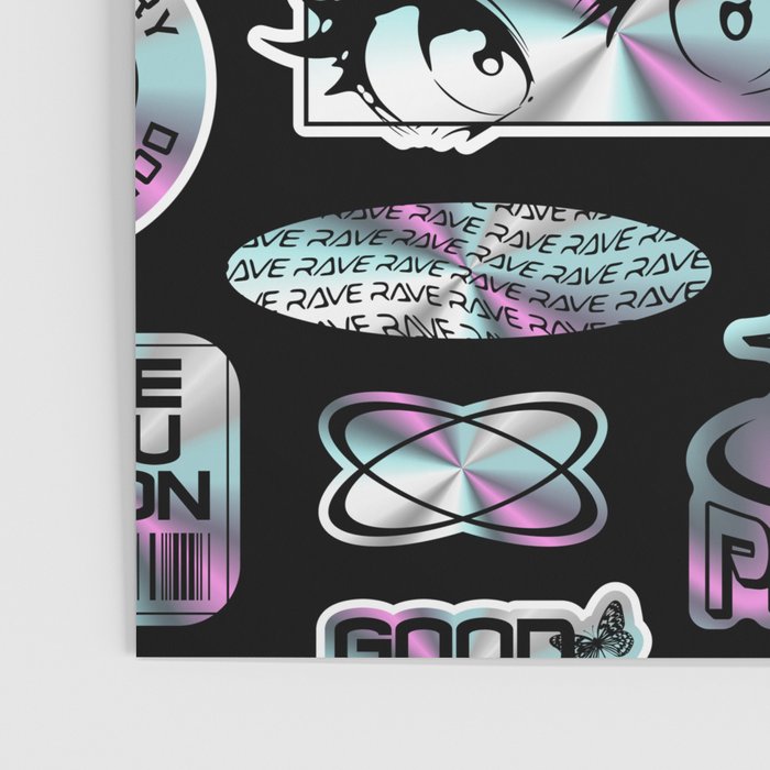 Retro holographic Y2K sticker pattern Poster Gallery Image 3