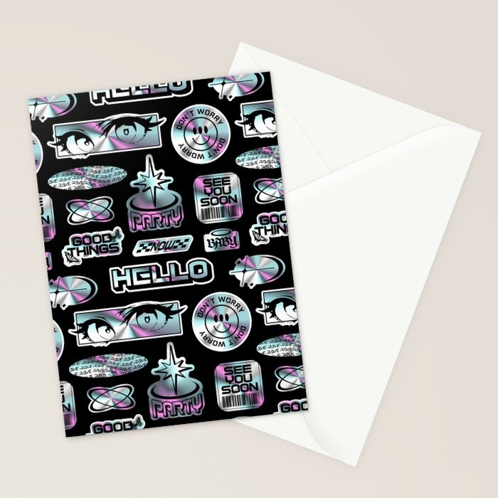 Retro holographic Y2K sticker pattern Stationery Card Gallery Image 2