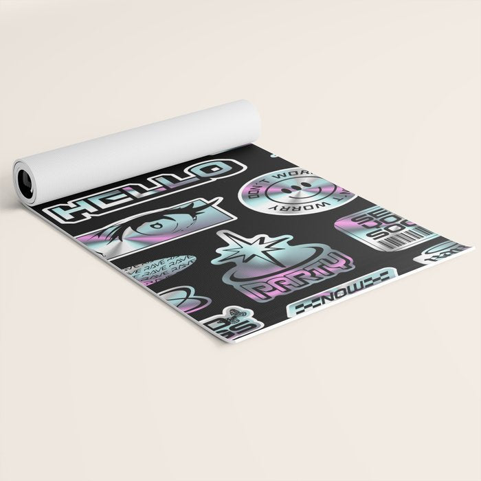 Retro holographic Y2K sticker pattern Yoga Mat Gallery Image 2