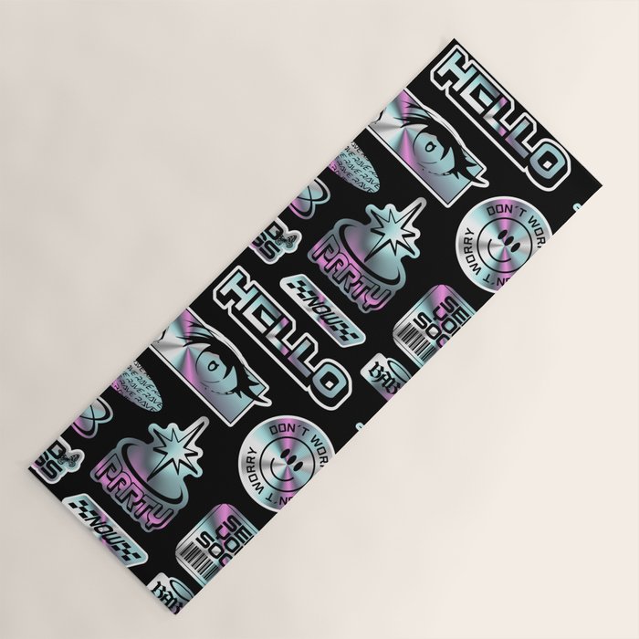 Retro holographic Y2K sticker pattern Yoga Mat Gallery Image 1