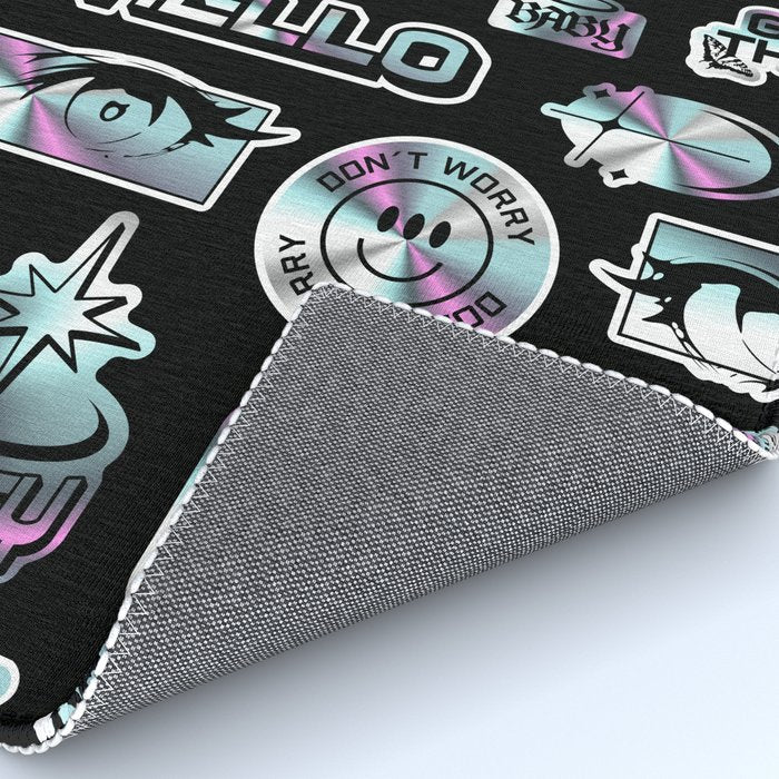 Retro holographic Y2K sticker pattern Rug Gallery Image 4