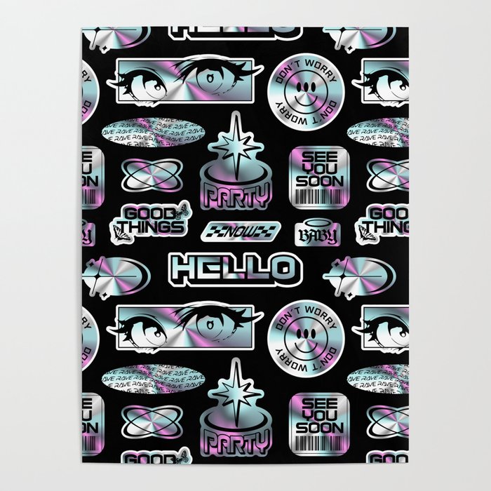 Retro holographic Y2K sticker pattern Poster Gallery Image 4