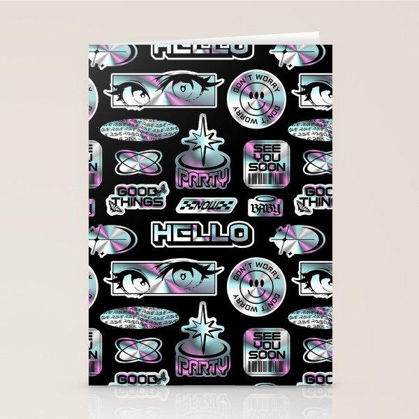Retro holographic Y2K sticker pattern Stationery Card Gallery Image 2