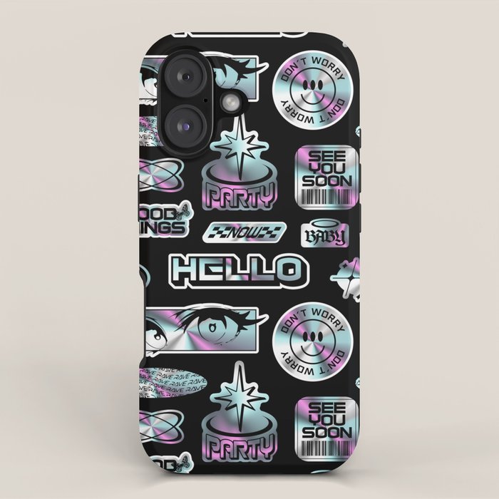 Retro holographic Y2K sticker pattern iPhone Case Gallery Image 1