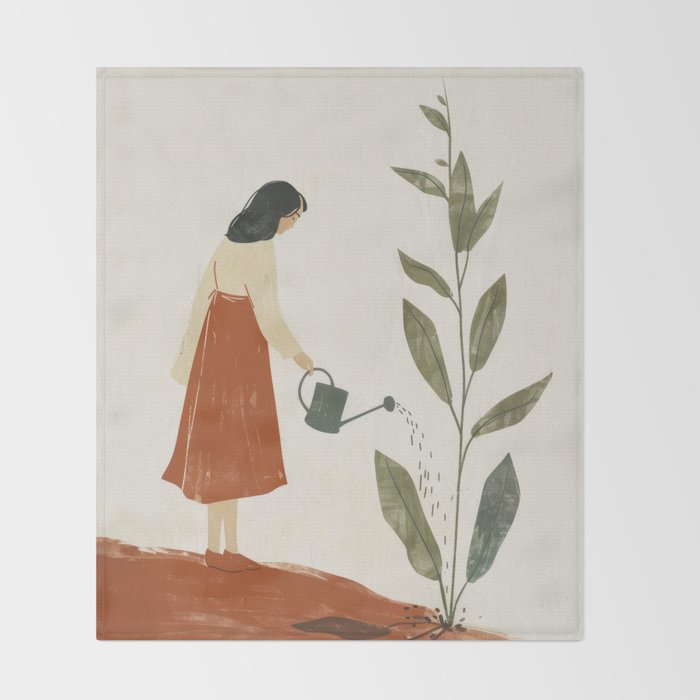 Still Life with Girl and Growing Plant Throw Blanket Gallery Image 2