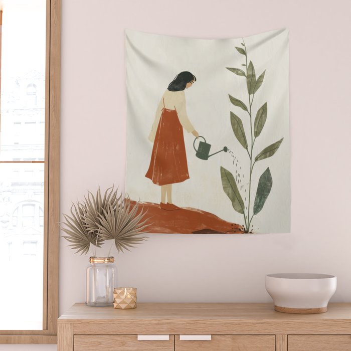 Still Life with Girl and Growing Plant Wall Tapestry Gallery Image 2