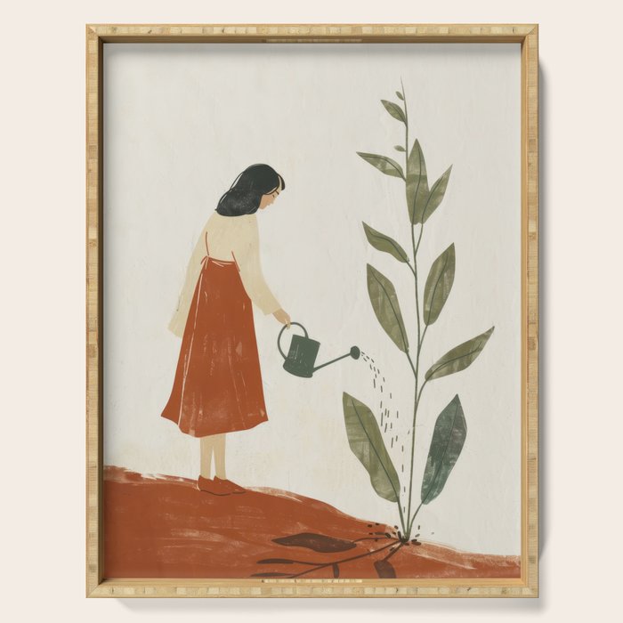 Still Life with Girl and Growing Plant Serving Tray Gallery Image 1