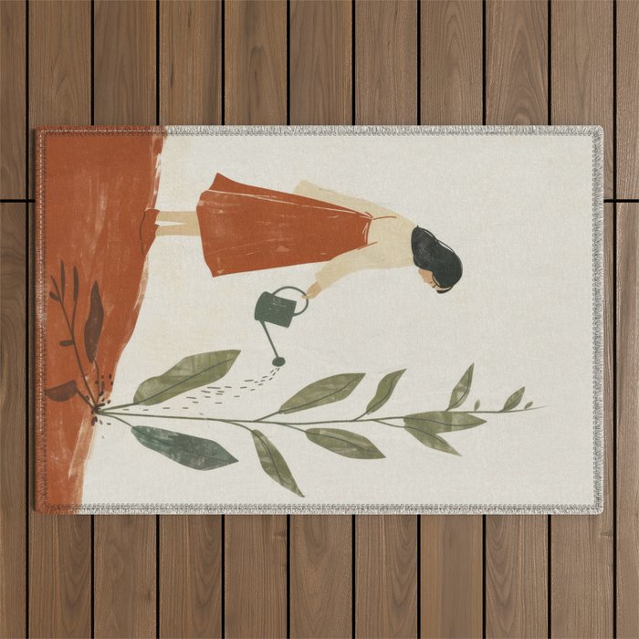 Still Life with Girl and Growing Plant Outdoor Rug Gallery Image 1