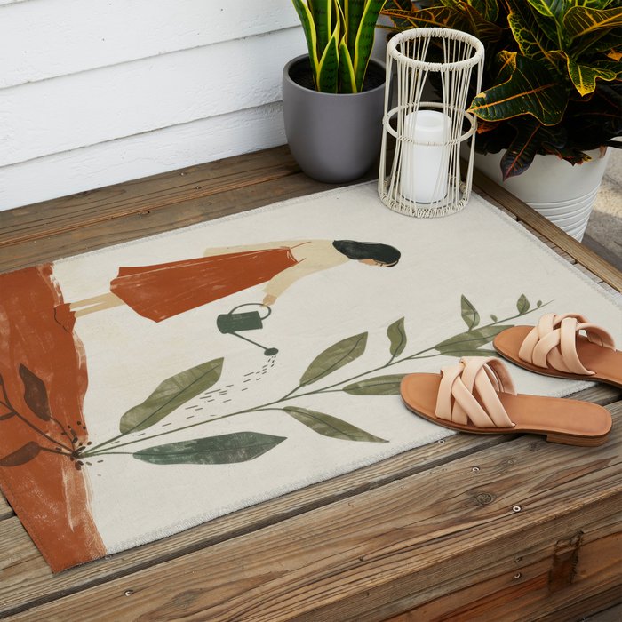 Still Life with Girl and Growing Plant Outdoor Rug Gallery Image 2