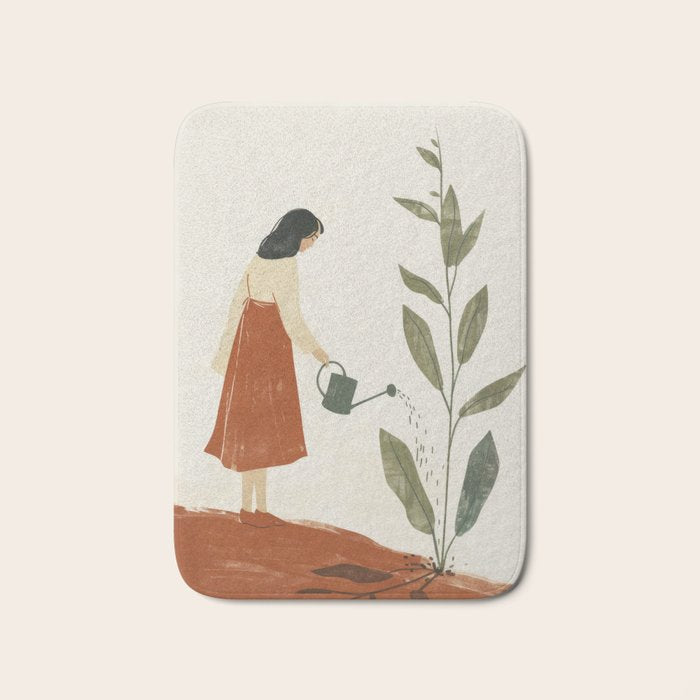 Still Life with Girl and Growing Plant Bath Mat Gallery Image 1
