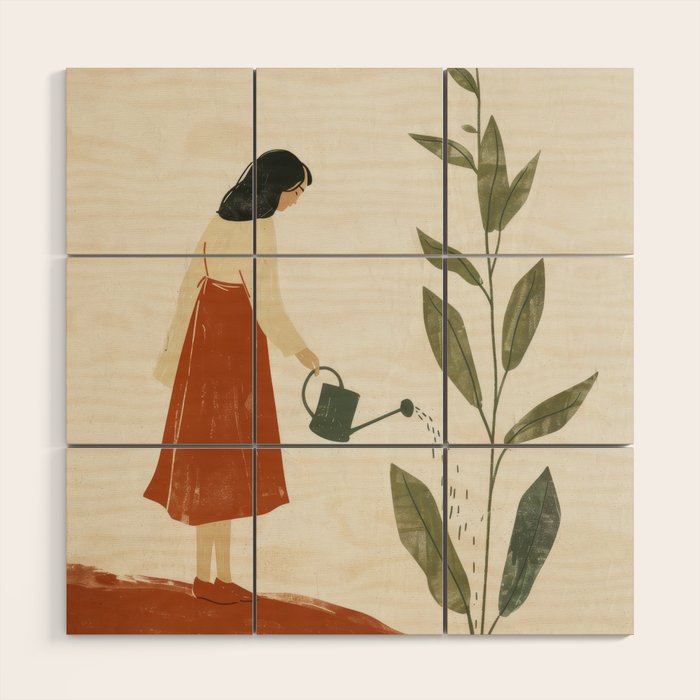 Still Life with Girl and Growing Plant Wood Wall Art Gallery Image 1