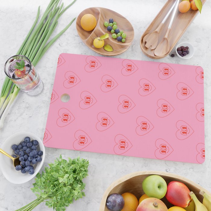 Funny red love heart cartoon pattern Cutting Board Gallery Image 2
