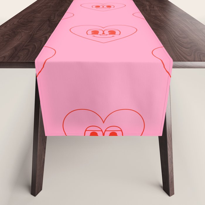 Funny red love heart cartoon pattern Table Runner Gallery Image 1