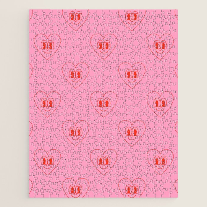 Funny red love heart cartoon pattern Jigsaw Puzzle Gallery Image 1