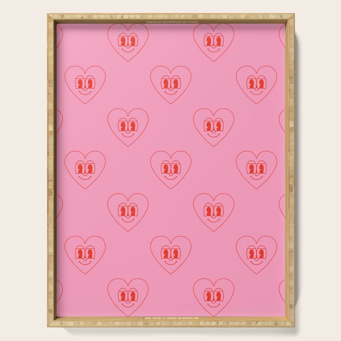 Funny red love heart cartoon pattern Serving Tray Gallery Image 1