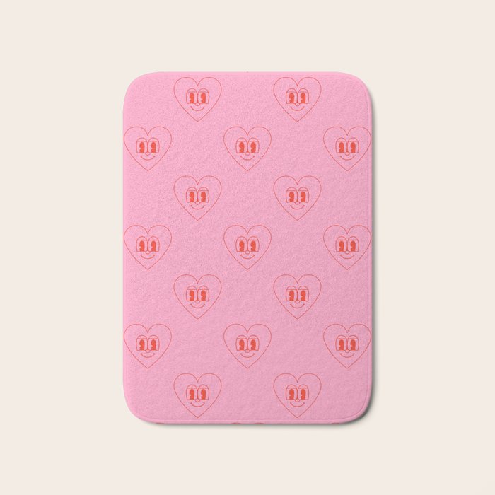 Funny red love heart cartoon pattern Bath Mat Gallery Image 1