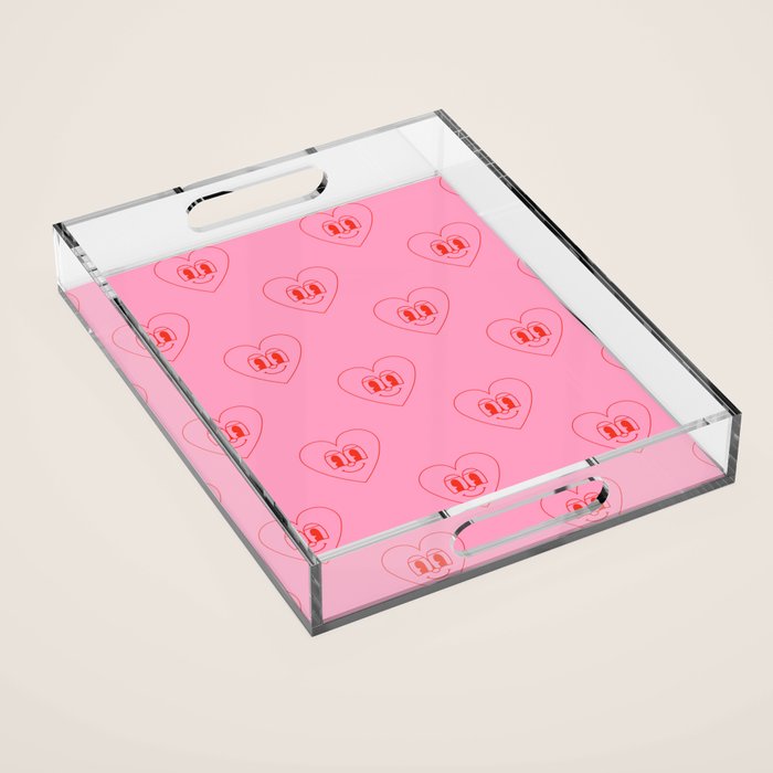 Funny red love heart cartoon pattern Acrylic Tray Gallery Image 1