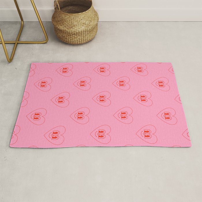 Funny red love heart cartoon pattern Rug Gallery Image 1