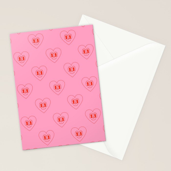 Funny red love heart cartoon pattern Stationery Card Gallery Image 2